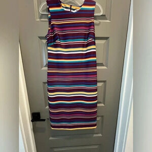 Calvin Klein A Line Striped Multicolor Dress Size 10